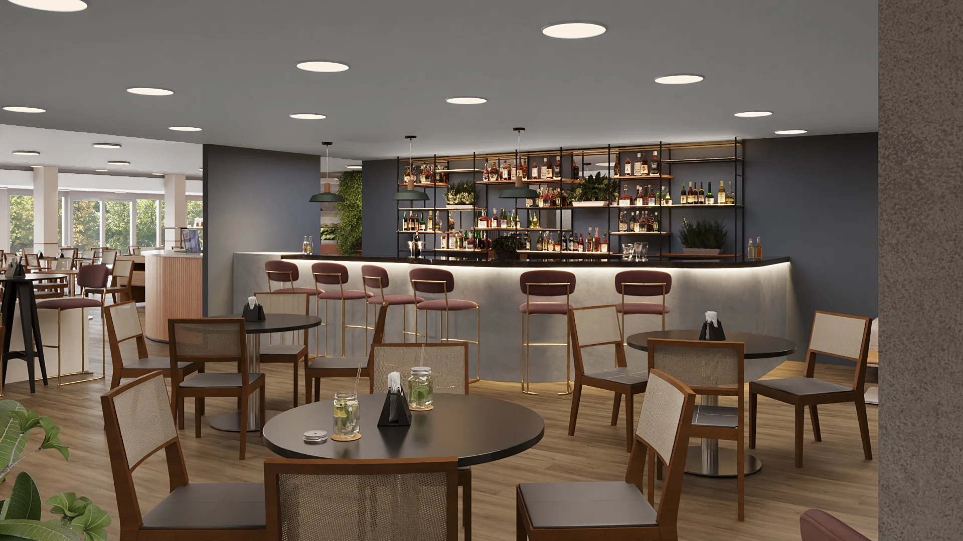 Bar interno do hotel em visualização 3D — GRON 3D